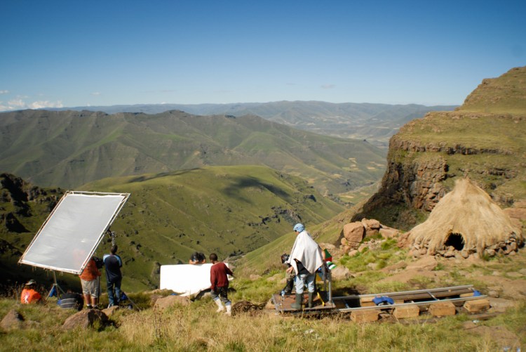 A dramatic location for a set during the filming of The Forgotten Kingdom in Lesotho | © Meri Hyöky Photography